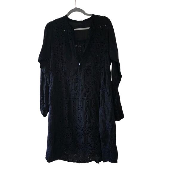 Johnny Was Embroidered Floral Eyelet Patchwork Dress black goth M tunic coastal - Picture 9 of 12